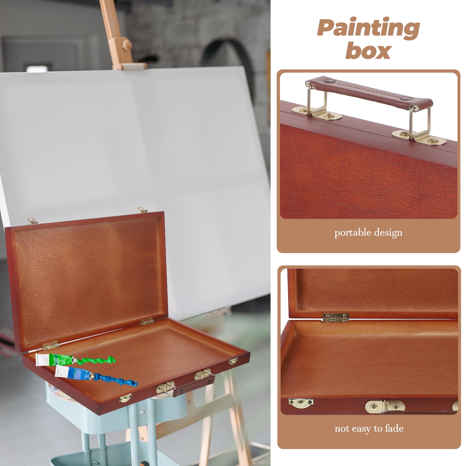 Zcyifa Portable Wooden Painting Box with Lid for Artist Painting Organizer