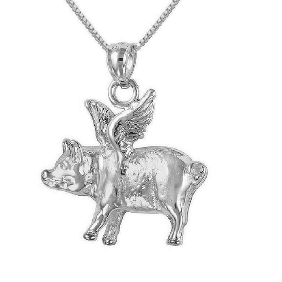 925 Sterling Silver Necklace w/ Flying Pig Pendant Charm