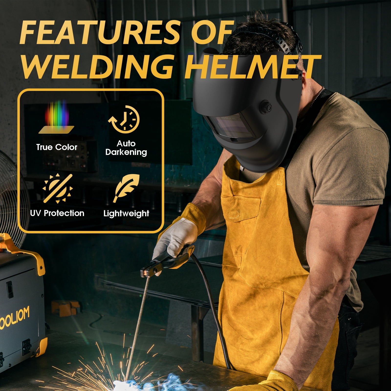 TOOLIOM True Color Solar Powered Auto Darkening Welding Helmet with Adjustable Shade for TIG MIG ARC