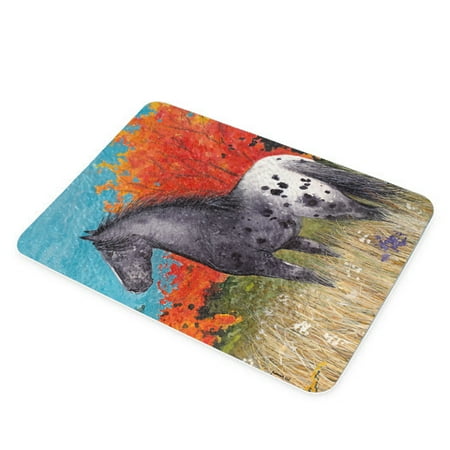 

KuzmarK Glass Cutting Board - Black Blanket Appaloosa in Autumn Horse Art by Denise Every