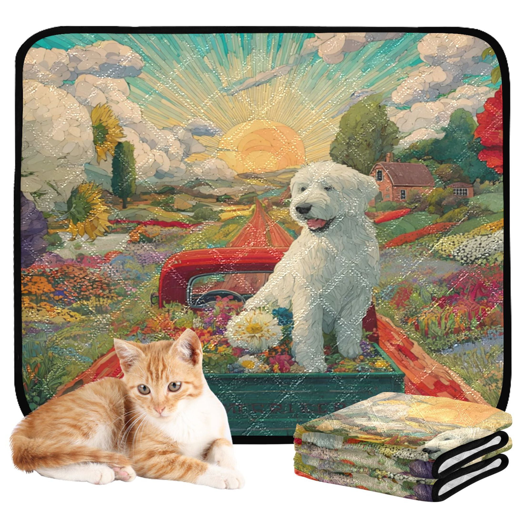 Qxltty English Sheepdog Cat litter Pads Pet Set of 2 Diaper Mats Center Anti-leakage Layer Absorbent Soft and Comfortable