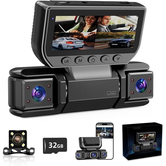 360° Car DVR WiFi 4 Channels Dash Cam Video Recorder, 1080P FHD 360 Degree Car Dash Cam Front and Rear Wireless, APP Control, 24-Hour Parking Monitoring, Loop Recording