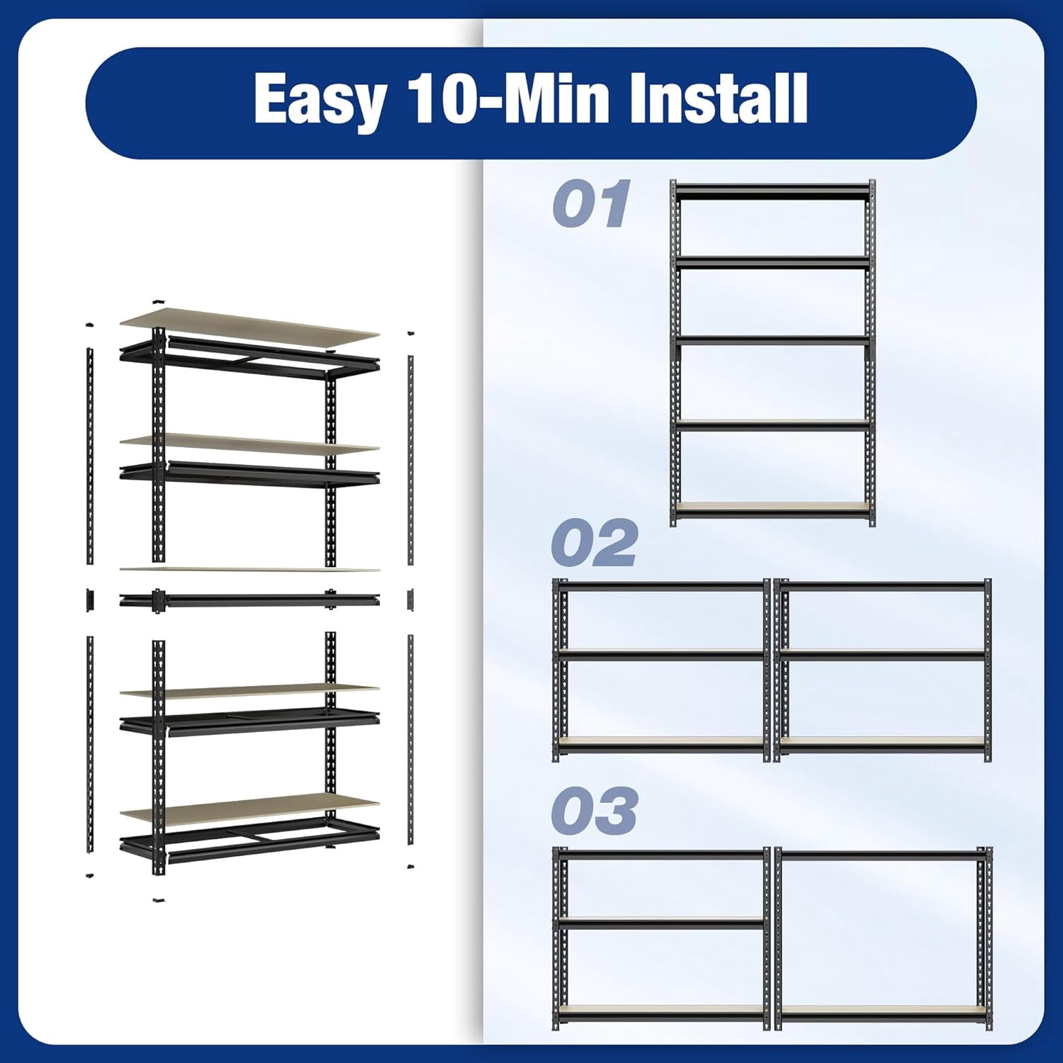 WORKPRO 2180 lbs 5-Tier Storage Shelf, 36"W x 12"D x 72"H, Heavy Duty Adjustable Garage Shelving Unit for Garage, Home, Pantry, Black