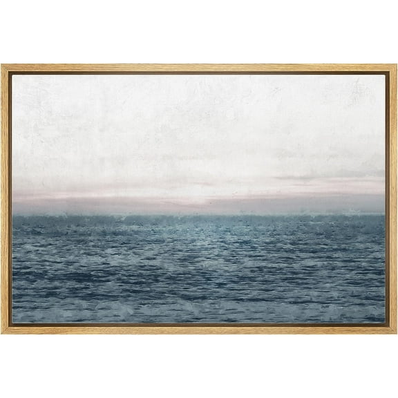 PixonSign Framed Canvas Print Wall Art Pastel Coastal Ocean Sea Waves Nature Wilderness Illustrations Fine Art Decorative Relax/Calm/Cozy Multicolor Zen for Bedroom - 16"x24" Natural