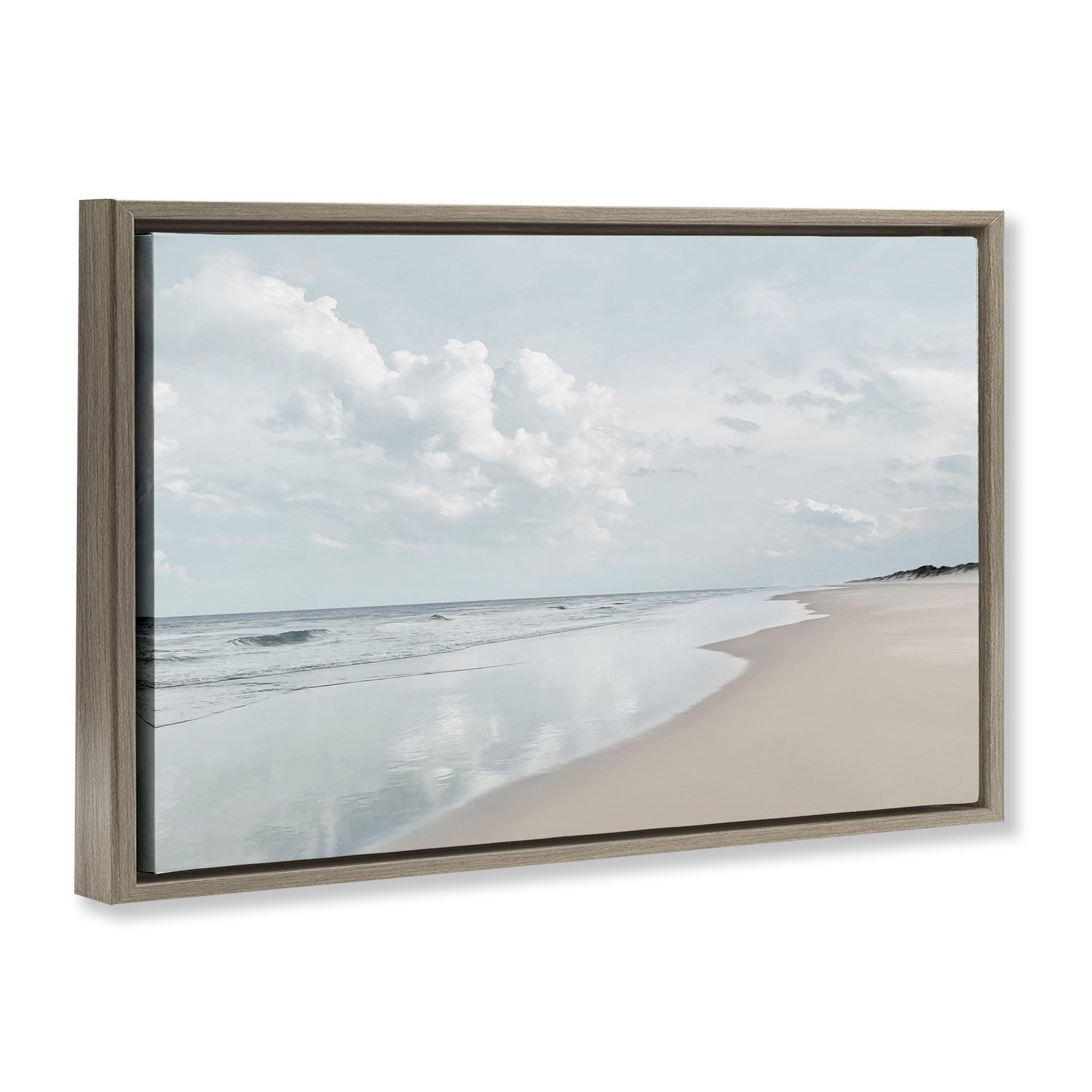 Stupell Industries Endless Beach View Nautical & Beach Photography Brown Floater Framed Canvas Art Print Wall Art, 31 x 21