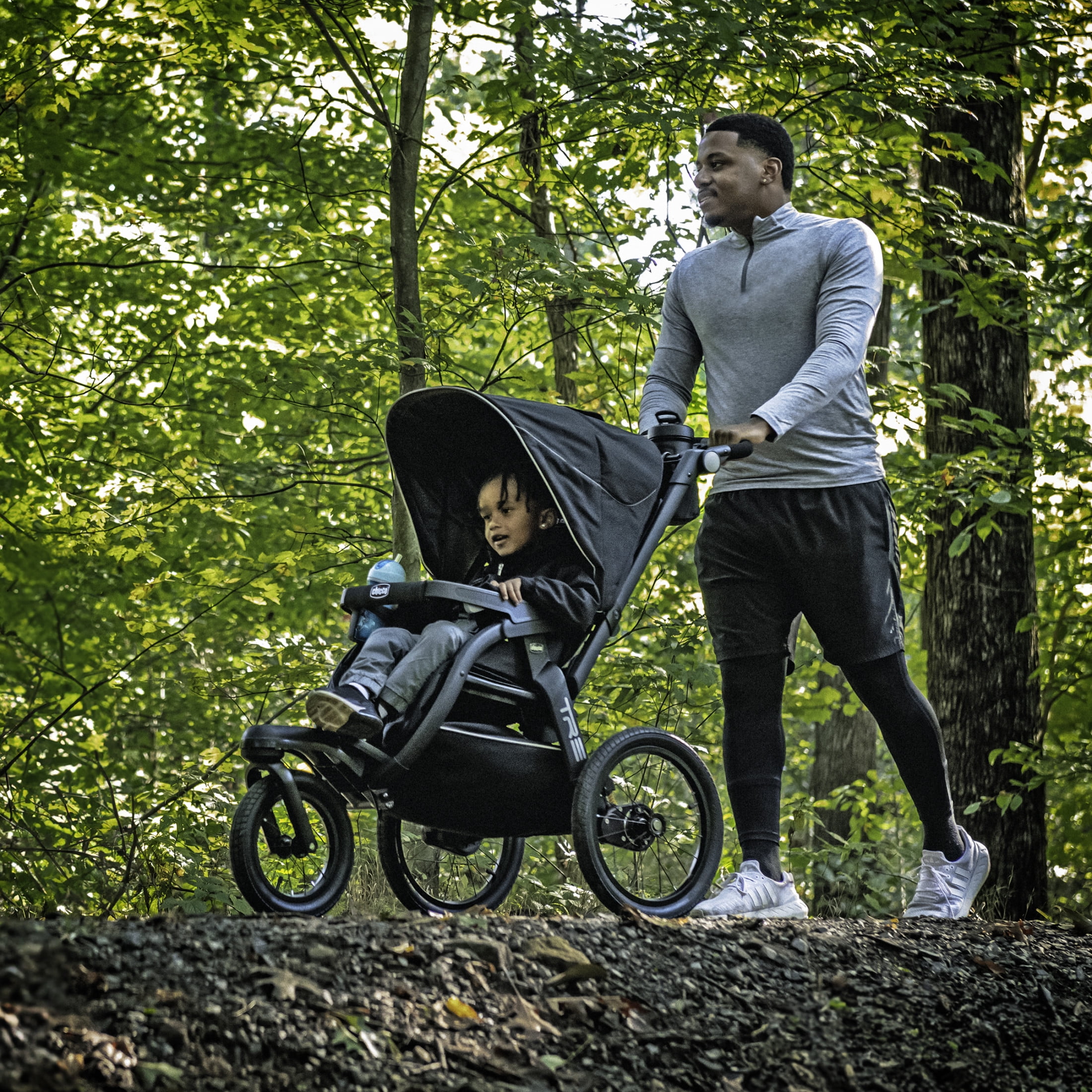 Chicco TRE Jogging Stroller, Lightweight Aluminum Frame, Hand-Brake and Pneumatic Rear Tires, Accepts any Chicco Infant Car Seat - Galaxy (Black), New