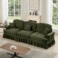 thumbnail image 2 of Elegant Mid Century Large 3 Seater Sofa with Removable Ruffled Skirts and Flared Arms, Comfy Chenille Fabric Couch with Spindle Legs for Living Room, Green, 2 of 9