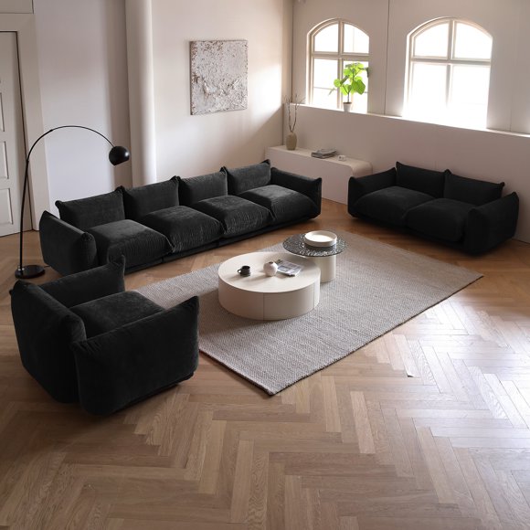 bokifol 3Pcs Living Room Sofa Sets,4 Seat Sofa and Loveseat,Modular Sectional Couch Set,Sofas Couches Furniture with Armrest Sofa for Living Room,Black