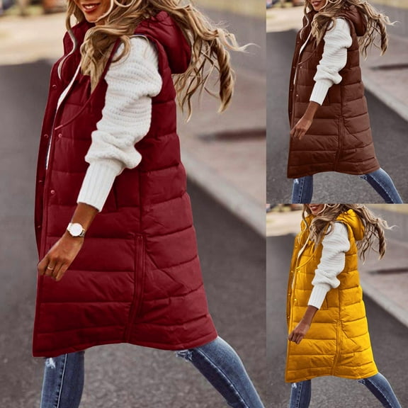 Hvyesh Women's Plus Size Puffer Vest Lightweight Quilted Sleeveless Jackets Winter Warm Zip Up Padded Outerwear Jackets Thermal Hooded Waistcoat with Pockets Wine