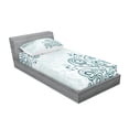 thumbnail image 2 of Ambesonne Floral Fitted Sheet & Pillow Sham Set, Shabby Plant Petals Swirl, Twin, Jade Green Pale Blue, 2 of 2