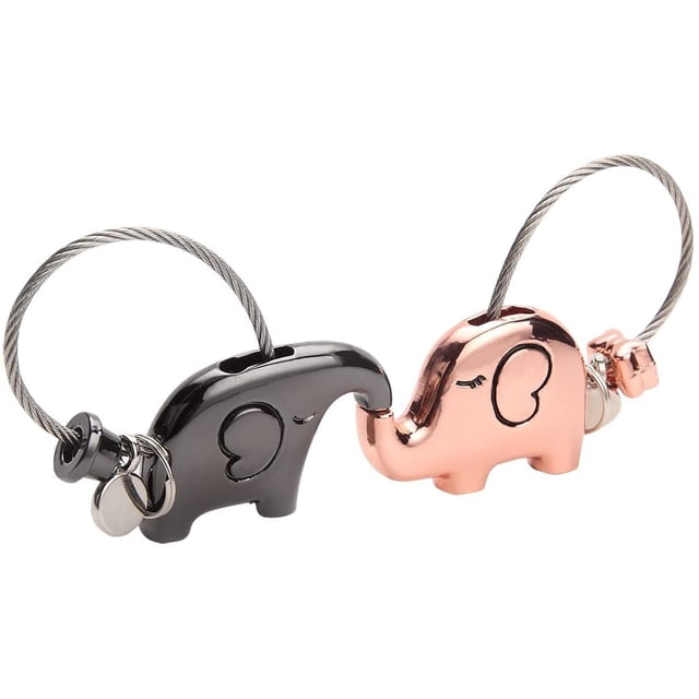 Llavero 1 par de llavero de elefante besándose etiqueta de pareja Regalo de San Valentín Colgante brillante de aleación de zinc, negro y oro rosa Fason LL-1567
