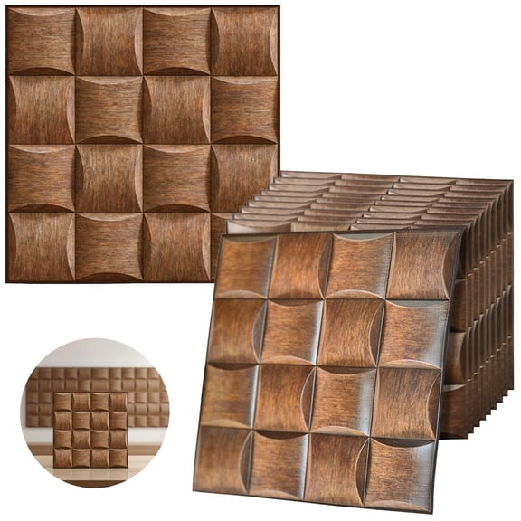 10 Pcs 3D Wall Panels, 11.8x11.8x0.2 in Self Adhesive Wall Panels, Brown PVC Wall Panels for Home Decor, Waterproof, Peel and Stick Wall Panels