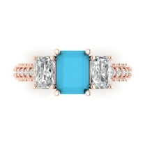 3.61 ctw 3 Stone Anniversary Ring for Women | Emerald Cut Simulated Turquoise | Hyperallergenic Solid 18K Rose Gold