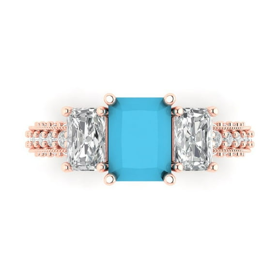 Three-Stone Engagement Ring for Women - 3.61ct Simulated Turquoise in 18K Rose Gold Promise Ring