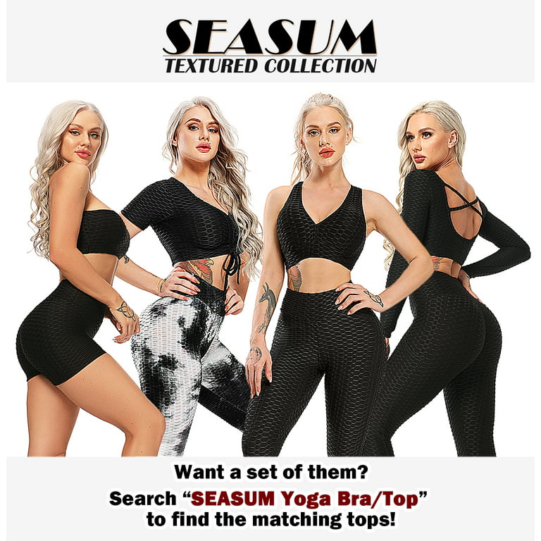SEASUM Women High Waisted Yoga Pants Workout Butt Lifting Scrunch Booty  Leggings Tummy Control Anti Cellulite Textured Tights XS at  Women's  Clothing store