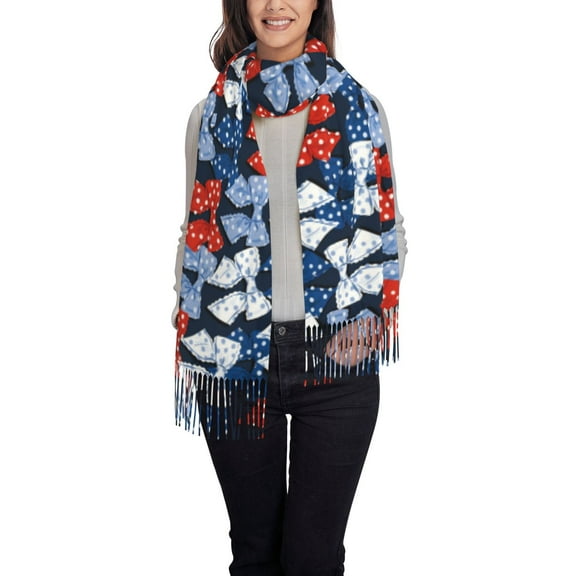 Rateoe colorful Polka dot bow Printed Women's Traditional Scarf Wrap Tassel Shawl Fringes Neck Head Shawl Retro Scarf