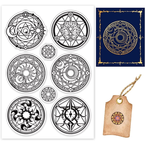 Sellos transparentes de silicona con forma de círculo de invocación mágica, brújula redonda, ideales para decorar tarjetas y álbumes de recortes DIY. Medidas: 16 x 11 cm (6,3 x 4,3 pulgadas).