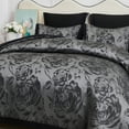 thumbnail image 2 of HIG 7-Piece King Comforter Set with Matching Curtains - Gray Flower Patchwork Bed in a Bag Bedding Set, 2 of 10