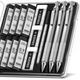 thumbnail image 1 of czcpp-0.9mm Mechanical Pencil Set with Case, 3PCS Metal Artist Lead Pencil with 8 Tubes (480PCS) HB Lead Refills, 3 Erasers, 9 Eraser Refills For Engineer Art Writing Drafting, Silver, 1 of 4