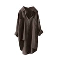 thumbnail image 3 of Pompotops Women's Linen Shirt Roll-Up Sleeve Tops Button Irregular Tunic Pockets Blouse Clearance, 3 of 4