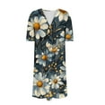 thumbnail image 5 of yoeyez Robe Maxi en Lin pour Femmes, Robes en Coton Lin Imprimé Floral Col en V Manches Courtes Robe Midi Ample d'Été Boho Plage Bleu Foncé,m, 5 of 5