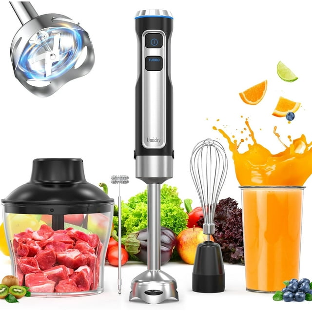 TEMOGU-Powerful Hand Blender, Electric Immersion Blender 1000W with 21 Speed and Turbo Mode, 5-in-1 Handheld Blender, Milk Frother, Egg Whisk, 800ml Beaker, 600ml Chopper and 304 Stainless Steel Blad