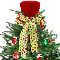 GOBWCOT Christmas tree topper, large red tree topper with candy bow ribbon decoration, top hat Christmas tree topper, suitable for holiday Christmas tree decoration