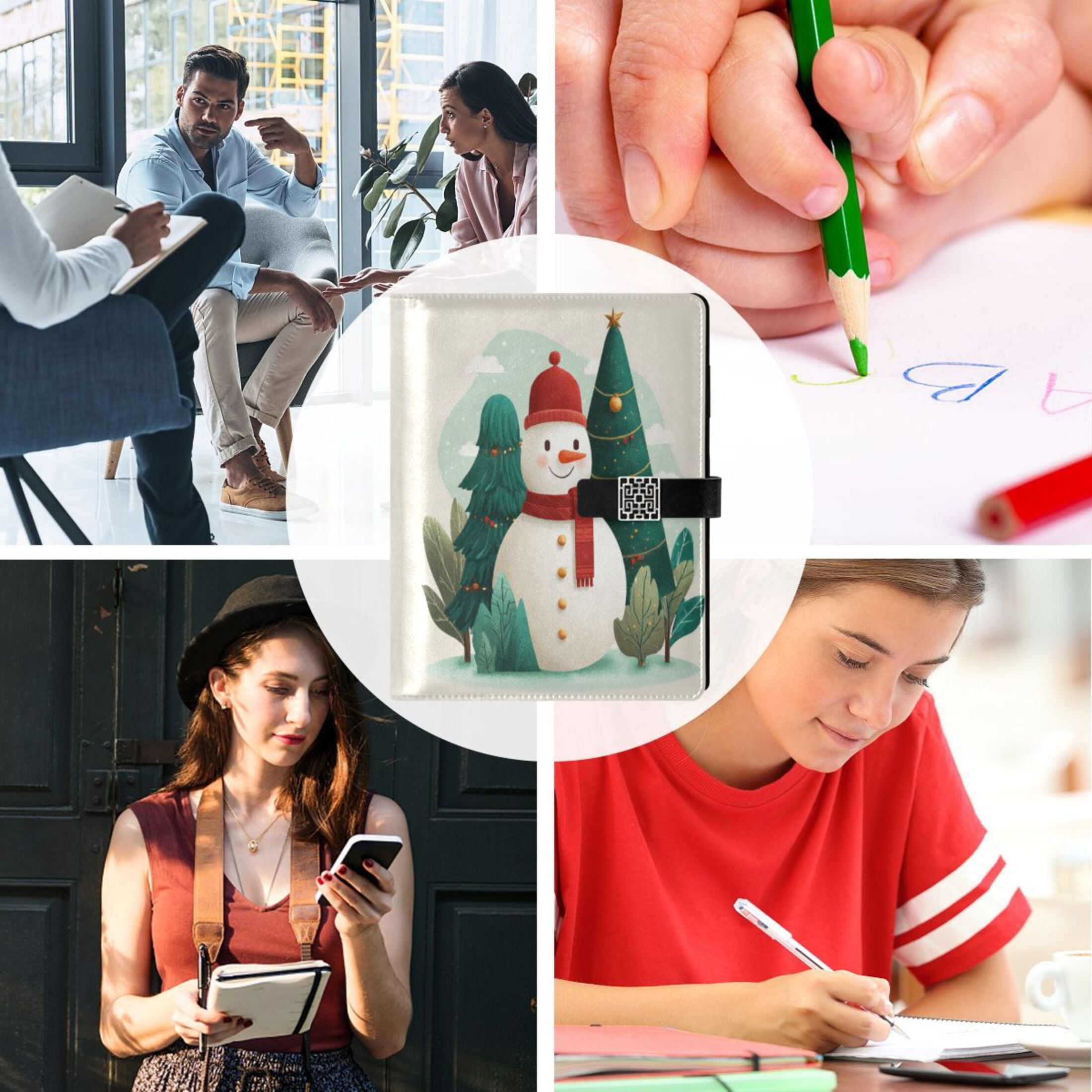 Leather Planner Leather Notebook Notebook Journal Binder Design Pen Pocket Design Convenient for Storage A Beautiful Watercolor Christmas Snowman