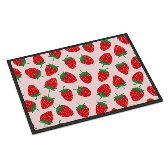 Strawberries on Pink Indoor or Outdoor Mat - Pink - 24 x 36 in.