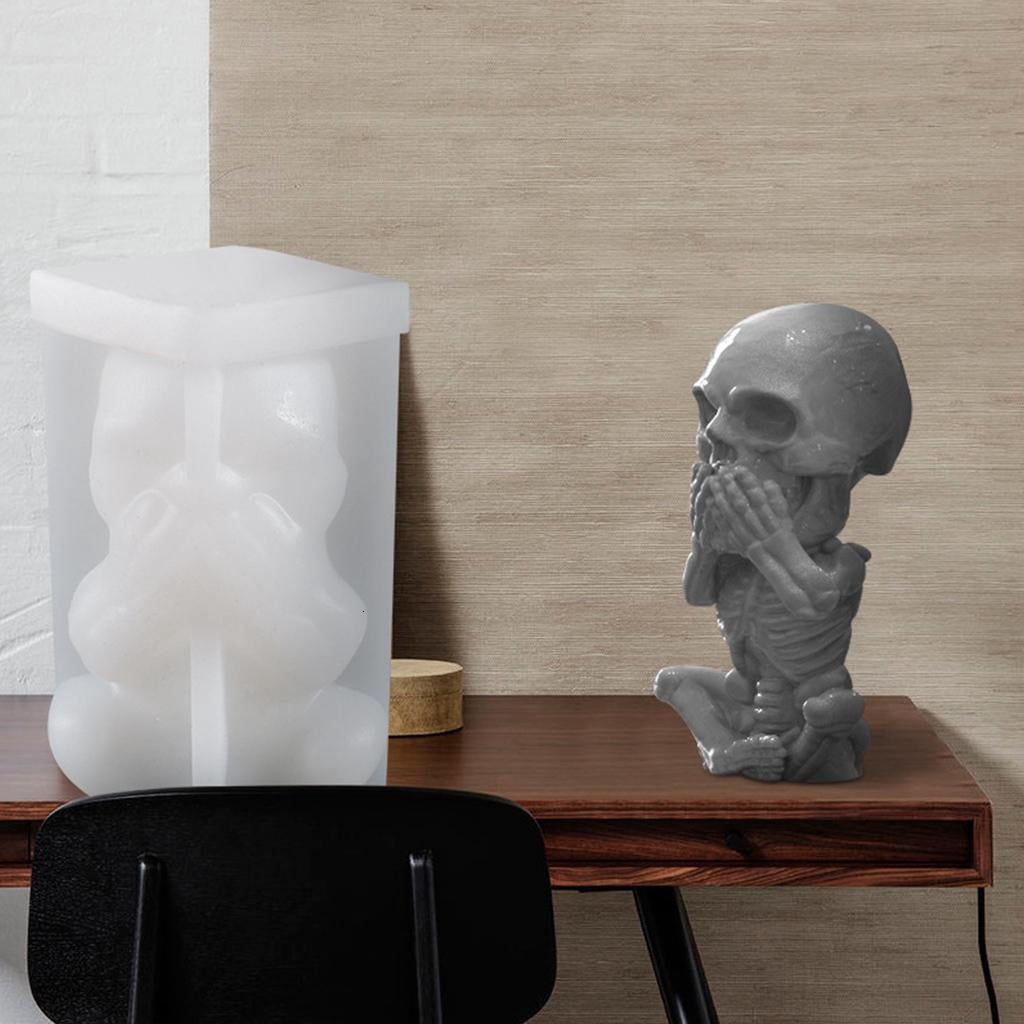 Osdhezcn 3D Skull Candle Epoxy Resin Mold Halloween Funny Skeleton Modeling Aromatherapy Plaster Silicone Mould DIY Crafts Soap Candle Casting Tools