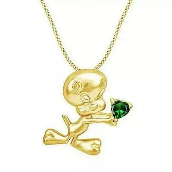 1Ct Tweety Bird with Heart Birthstone Pendant Necklace 14K Yellow Gold Plated