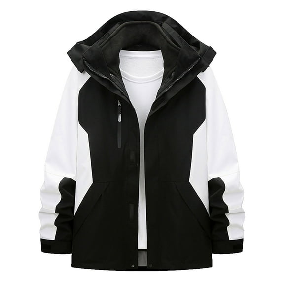 TMOYZQ Plus Size Mountain Ski Jacket for Women and Men, 3 in 1 Waterproof Warm Winter Snow Jacket Hooded Rain Coat Windbreaker Windproof Hooded Winter Coats Outerwear with Inner Fleece