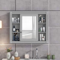 Aukfa Wall Mounted Bathroom Storage Cabinet,Medicine Cabinet with Mirror - Gray