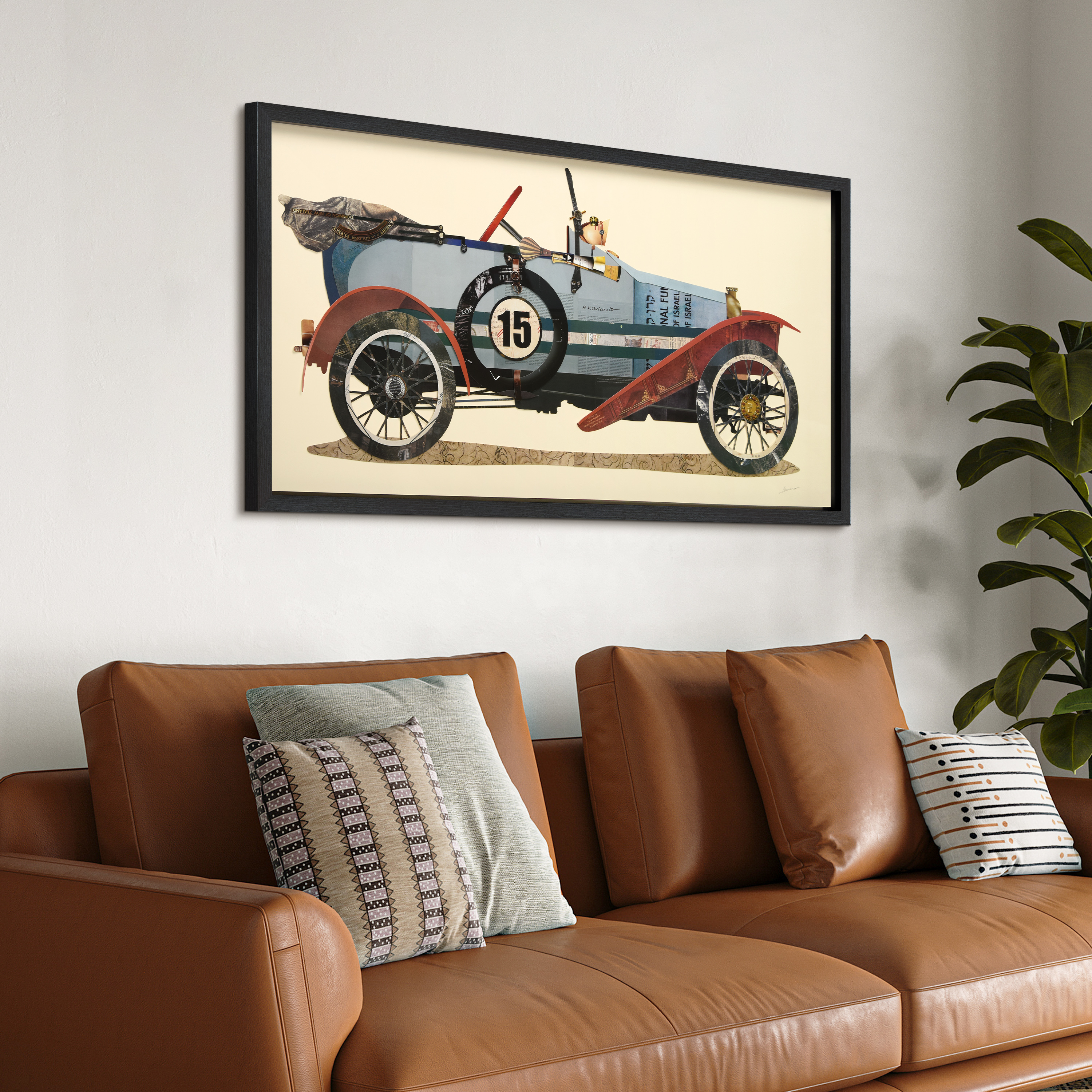 Empire Art Direct Antique Automobile #1 Dimensional Collage Framed Graphic Art Under Glass Wall Art, 25" x 48" x 1.4", Ready to Hang