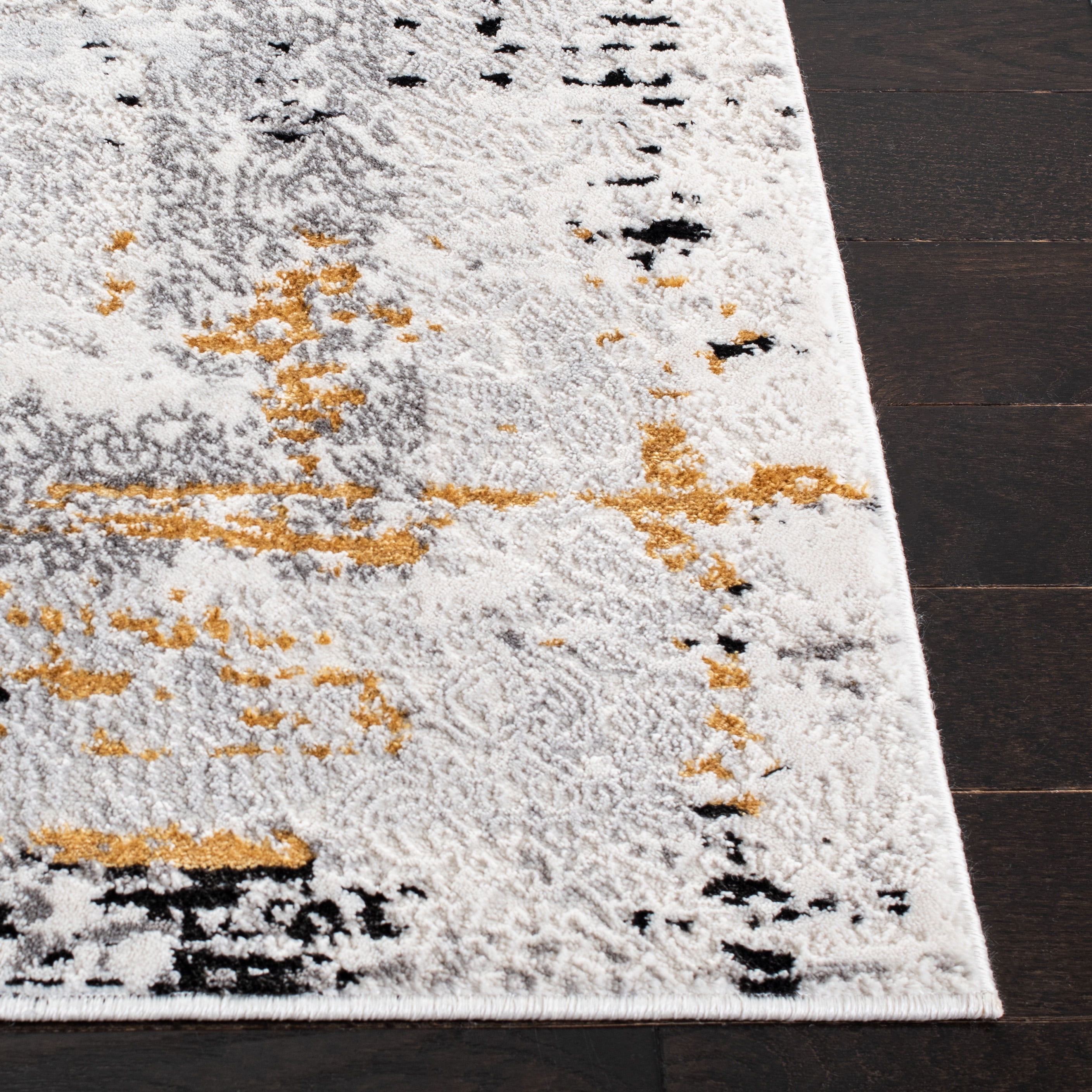 SAFAVIEH Amelia Lalit Abstract Runner Rug, Gray/Gold, 2' x 14'
