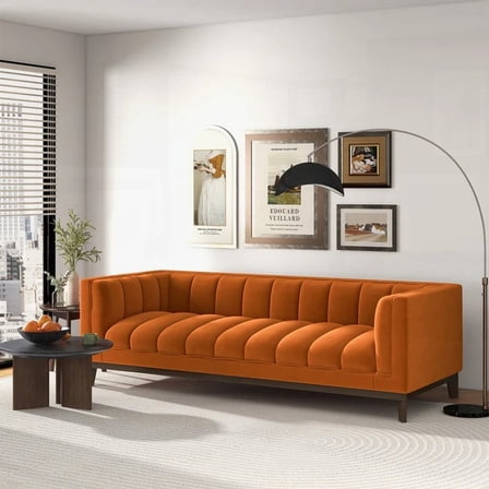 Melissa's Mid-Century Orange Velvet Living Room Sofa - Stain-Resistant & Pet-Friendly