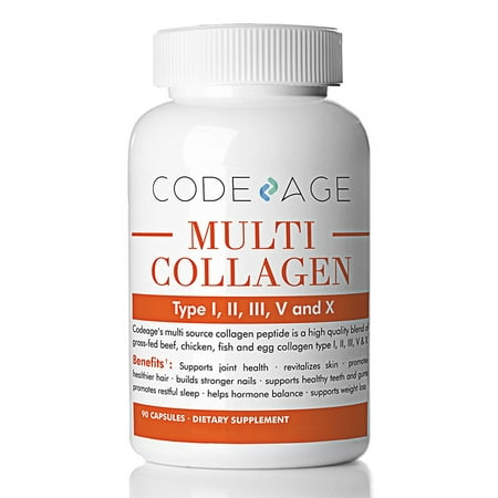 Codeage Multi Collagen Protein Capsules - 90 Count - Type I, II, III, V, X - Grass-Fed - All-In-One Super Bone Broth + Collagen - High Quality