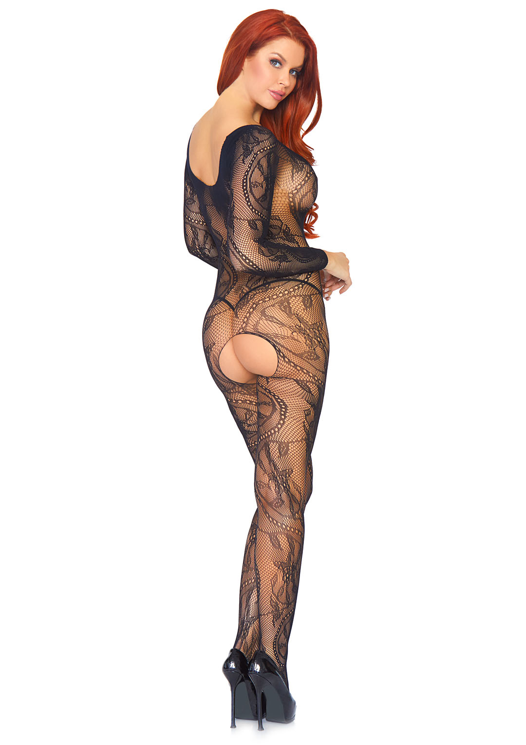 Leg Avenue Swirl Lace Long Sleeved Bodystocking