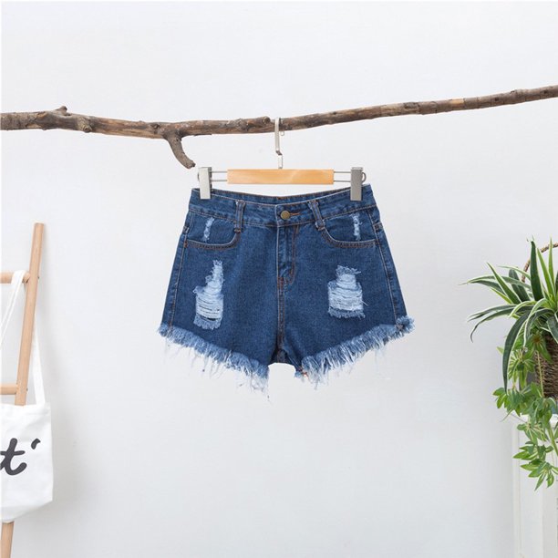 MKLEKYY Pantalones Cortos Deportivos para Mujer, de Verano, de Cintura Alta, Sexys, Perforados, con Pierna Ancha, de Mezclilla