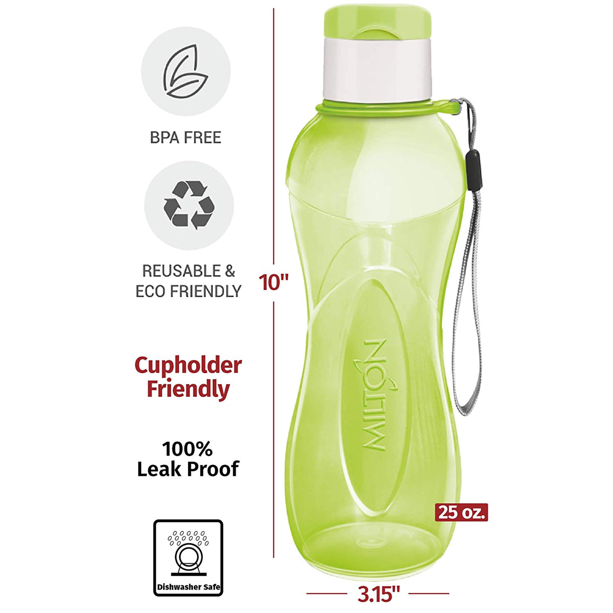 MILTON 6-Pc Reusable Water Bottles Bulk Pack 12 Oz Plastic Bottles with  Caps, Multicolor