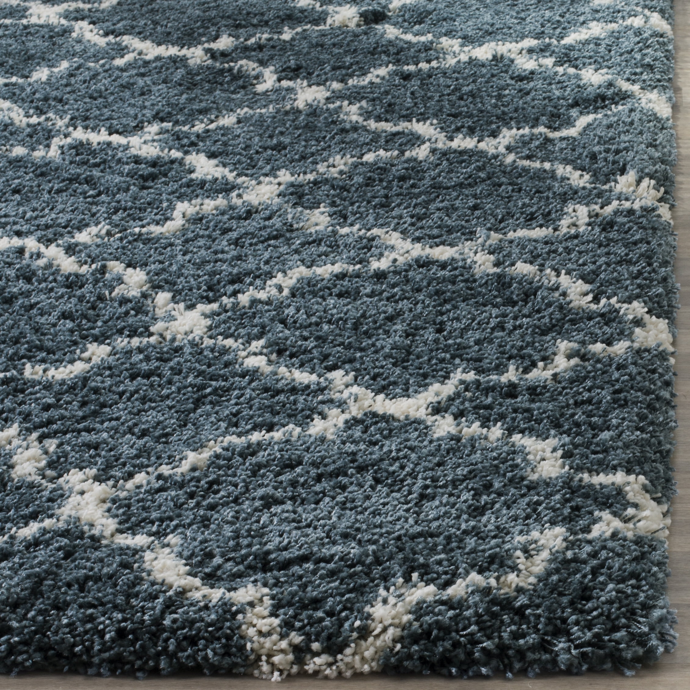 SAFAVIEH Hudson Jaye Geometric Shag Runner Rug, Slate Blue/Ivory, 2'3" x 12'