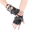 thumbnail image 4 of Guantes de cuero PU góticos sin dedos para ciclismo deportes negro, 4 of 5