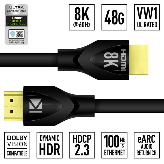 Key Digital 6ft (1.8m) 8K 48Gbps Ultra High Speed HDMI Cable Dynamic HDR, Dolby® Vision, Black KD-Pro8K6BX