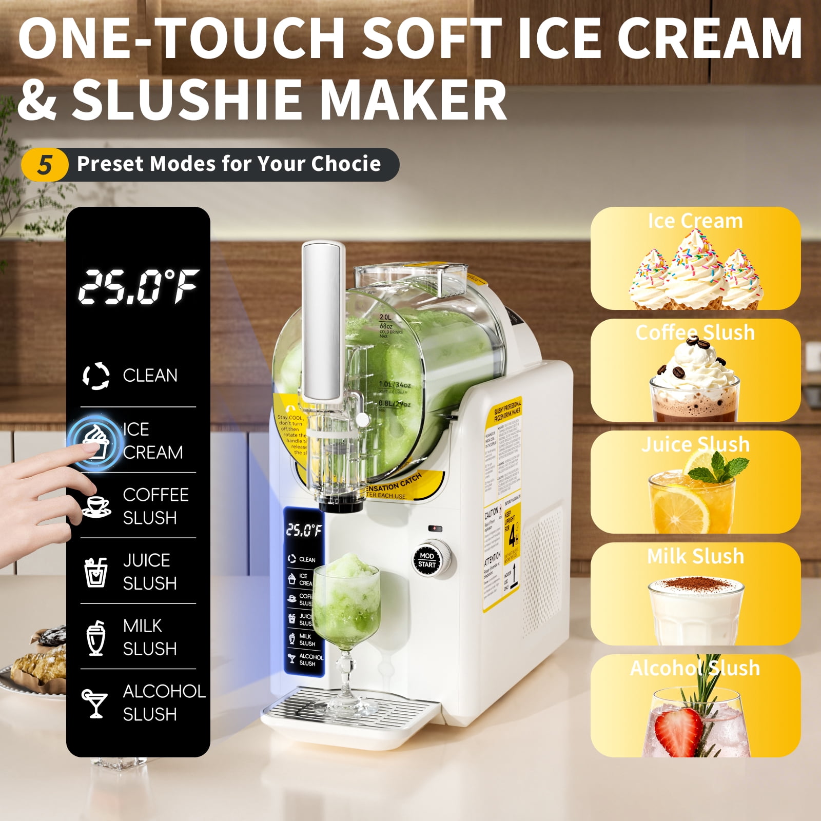 Slushie Machine & Soft Serve Ice Cream Machine, No Ice Needed, Self-Cleaning, 5 Presets for Soft Serve, Frozen Drink