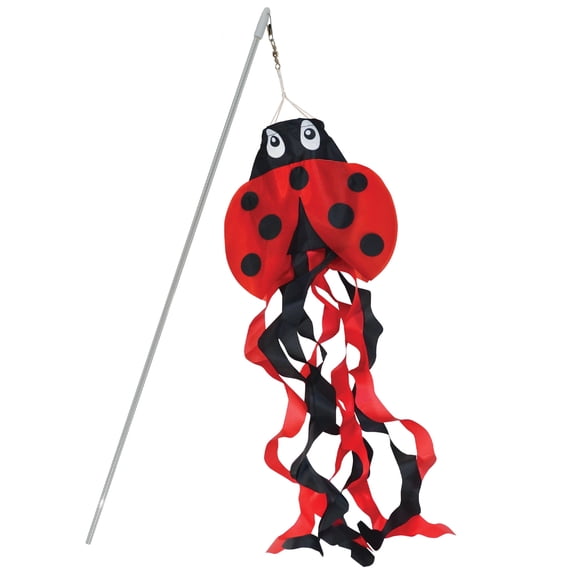 In the Breeze 5031 — Ladybug on Wand — Cute and Colorful Hand-Held Bug Windsock — Flower Pot, Garden, Yard Decoration