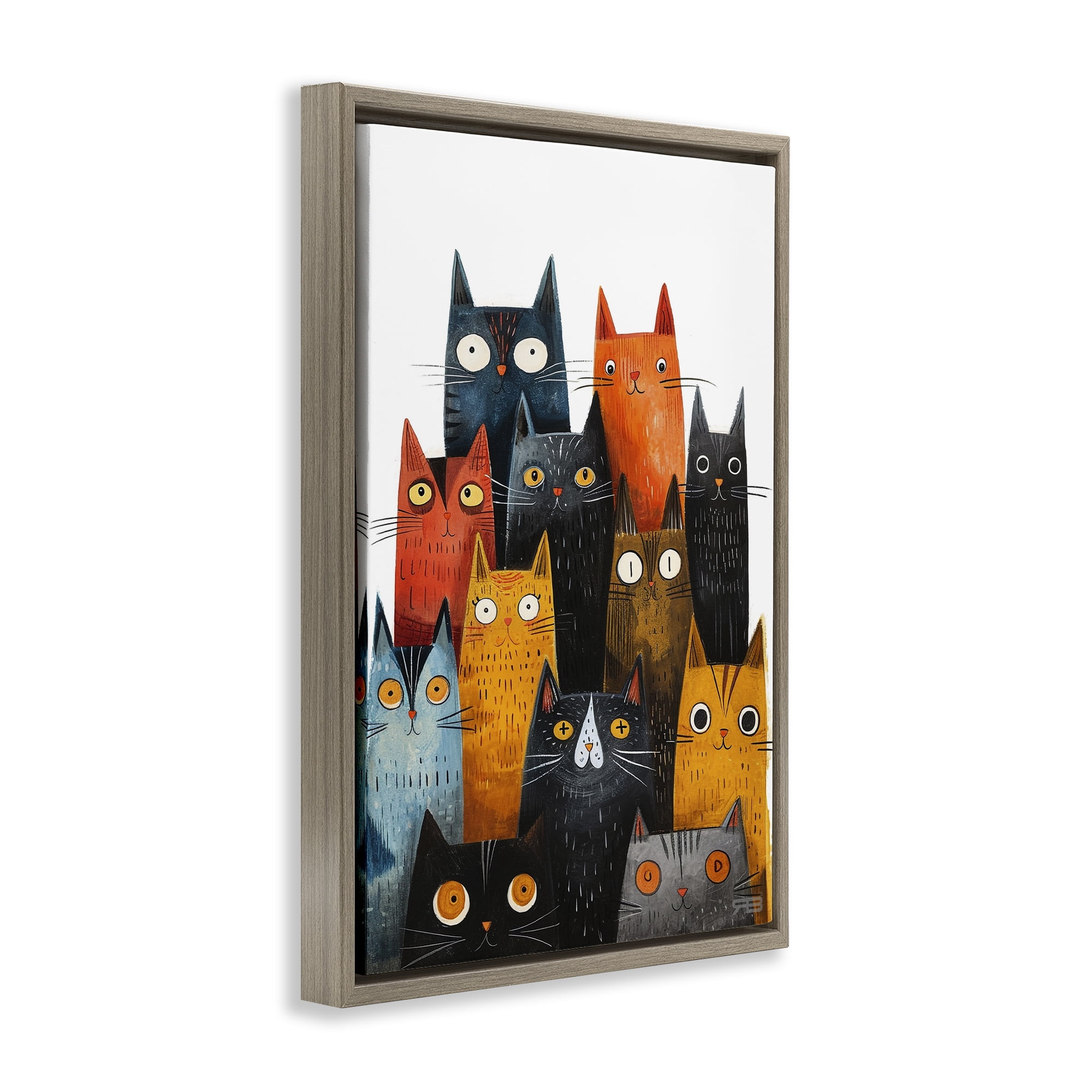 Stupell Industries Fun Peeking Cat Faces Animals & Insects Painting Brown Floater Framed Canvas Art Print Wall Art, 21 x 31