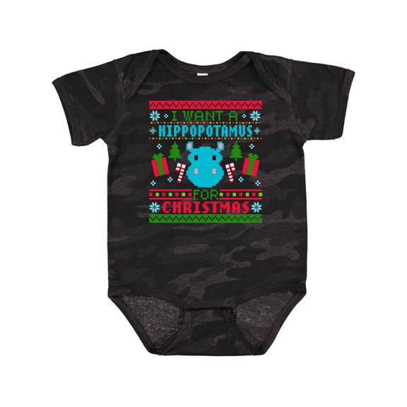 Inktastic I Want a Hippopotamus for Christmas Pixelated Ugly Sweater Boys or Girls Baby Bodysuit
