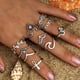 thumbnail image 2 of Anillos para mujer, regalos para mujer, 10 piezas/juego, anillos bohemios vintage apilables para mujer, anillos azules para los nudillos., 2 of 4