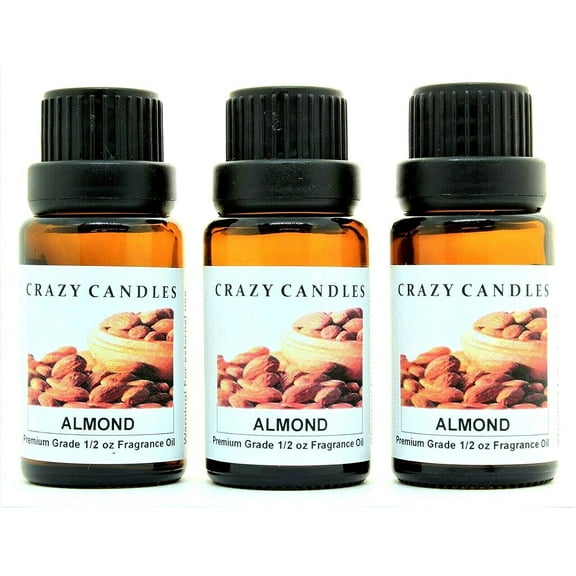 Crazy Candles Almond 3 Bottles 1/2 FL Oz Each (15ml) Premium Grade Scented Fragrance Oil Made in USA