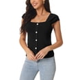 thumbnail image 4 of INSPIRE CHIC Women's Summer Square Neck Ribbed Knit Tops Buttons Decor Sleeveless Casual Pullover Tops L Black, 4 of 6
